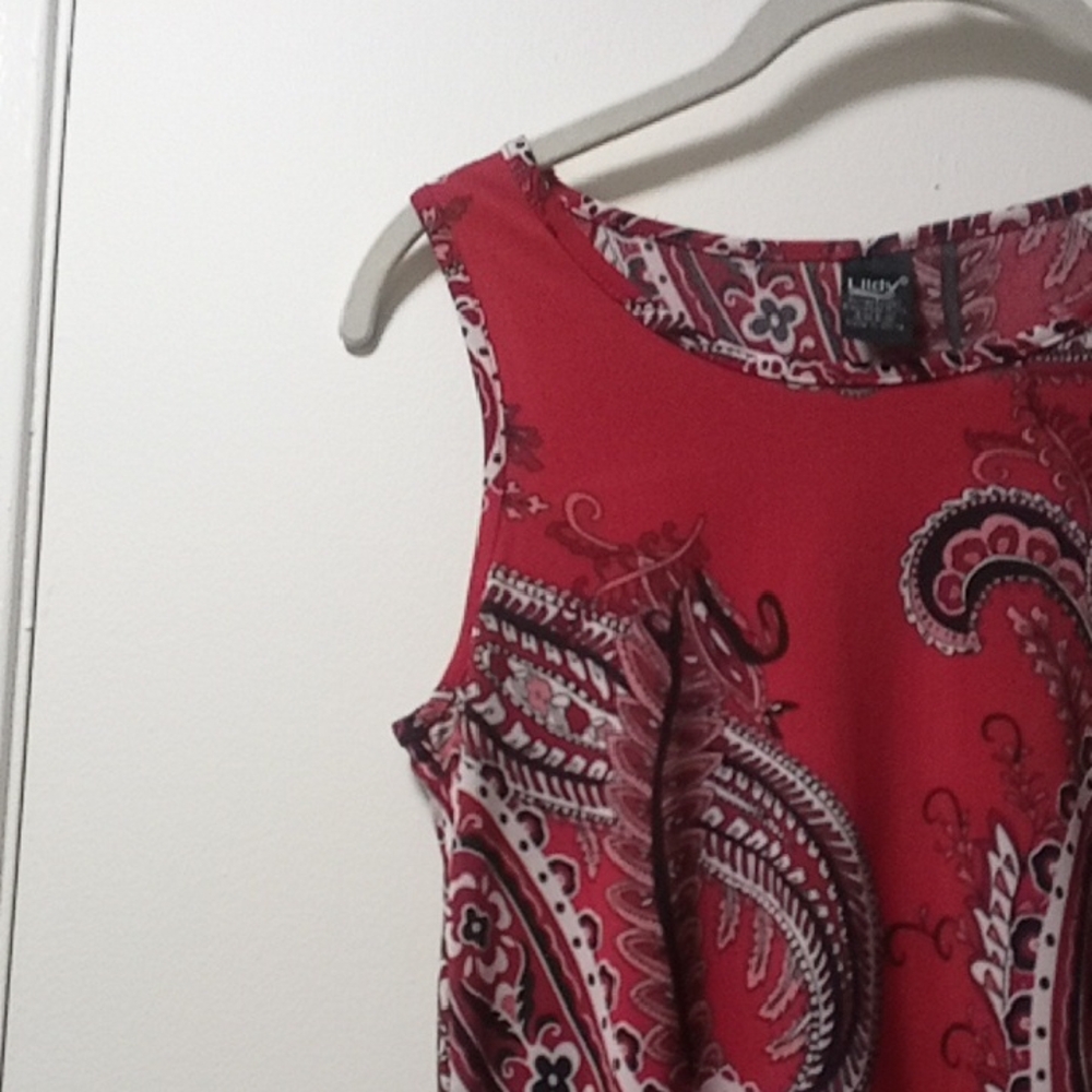 Printed Pocket Red Sleeveless Tunic - Picture 4 of 8